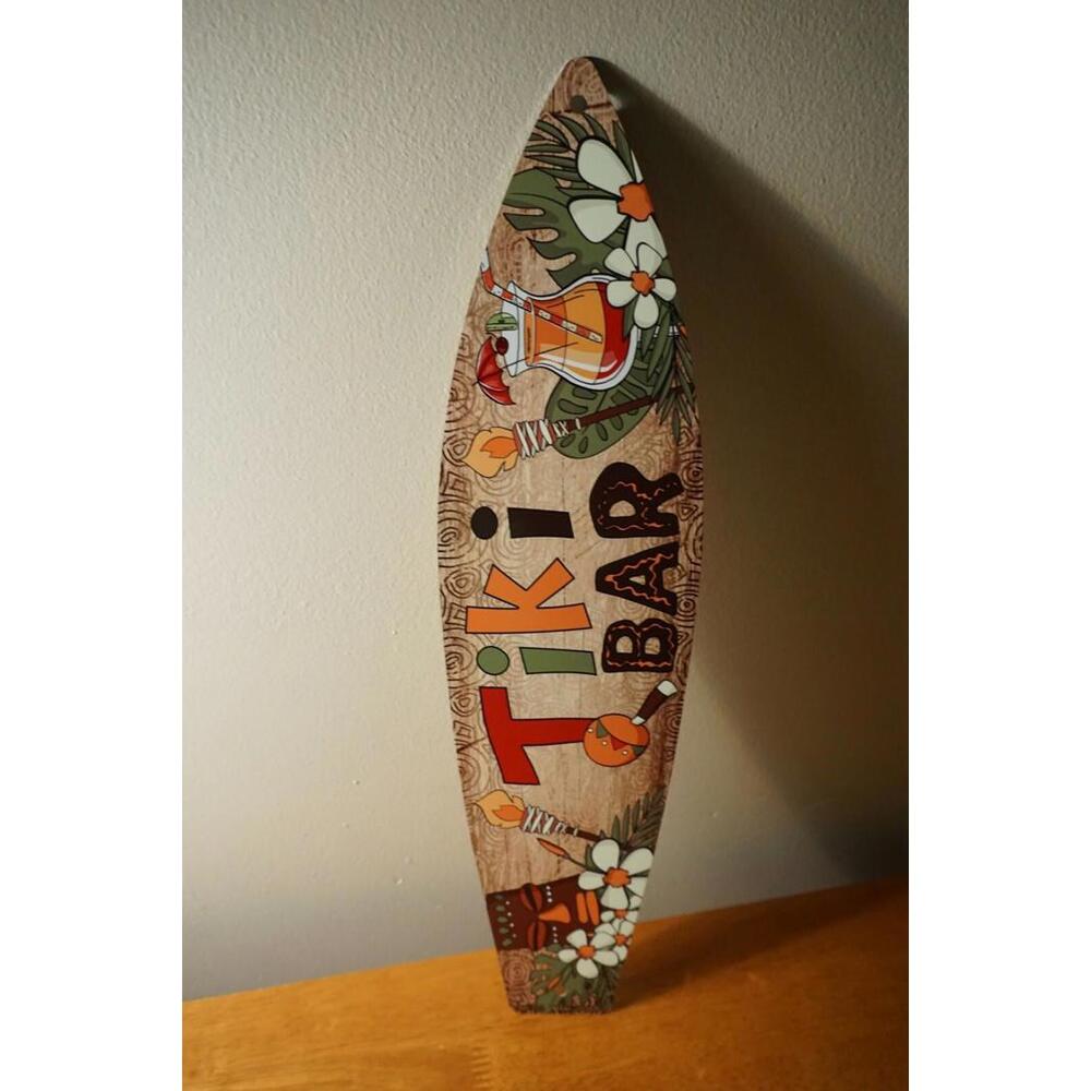 Tiki Bar Sign Surfboard Welcome 17" Rustic Retro Beach Bar & Tropical Home Decor